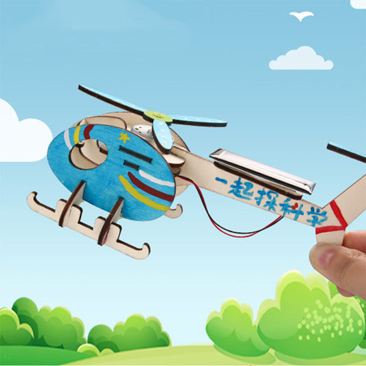 DIY Wooden Solar-powered Helicopter Kit with Educational Benefits – STEM Toy for Kids Age 5+ Powered by Solar Energy