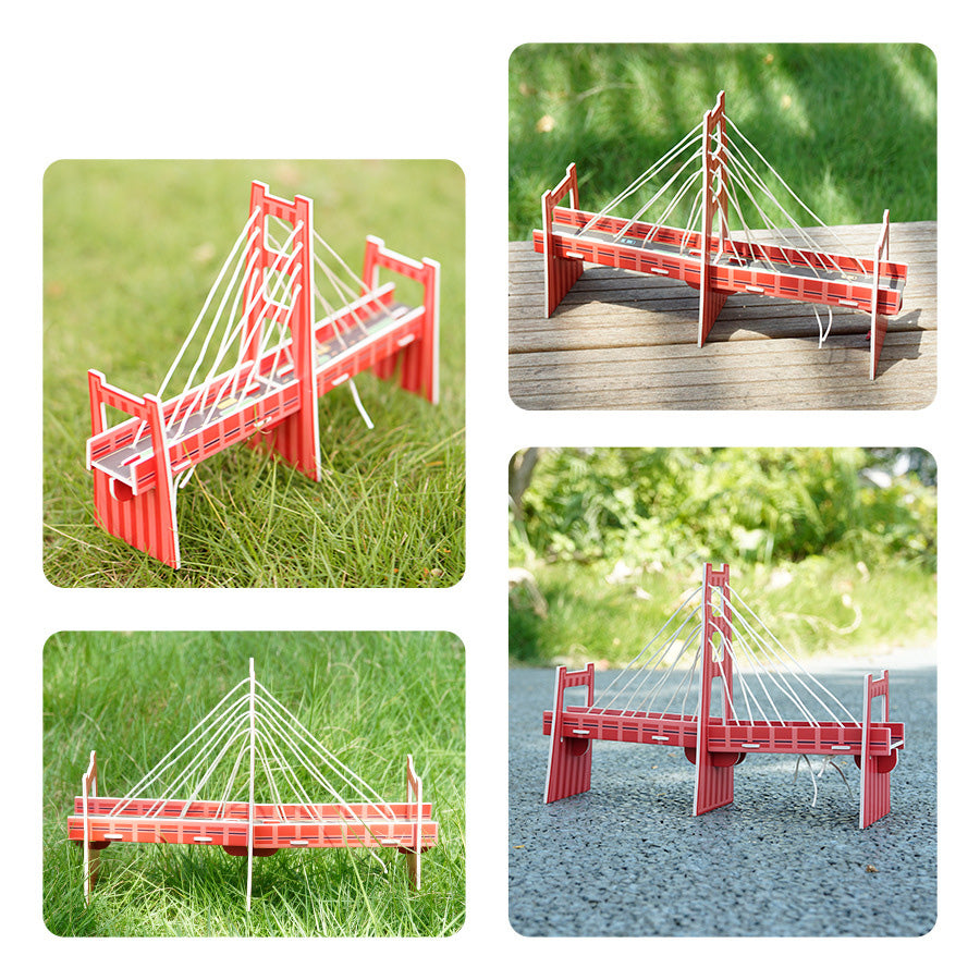Close-up of the completed DIY Cable-stayed Bridge Kit, highlighting its structure and design.
