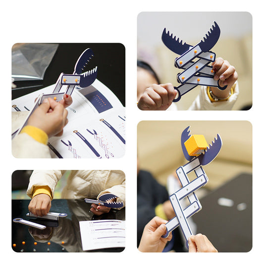 DIY Alligator Clip Kit assembly steps shown with included cardboard pieces and connectors.