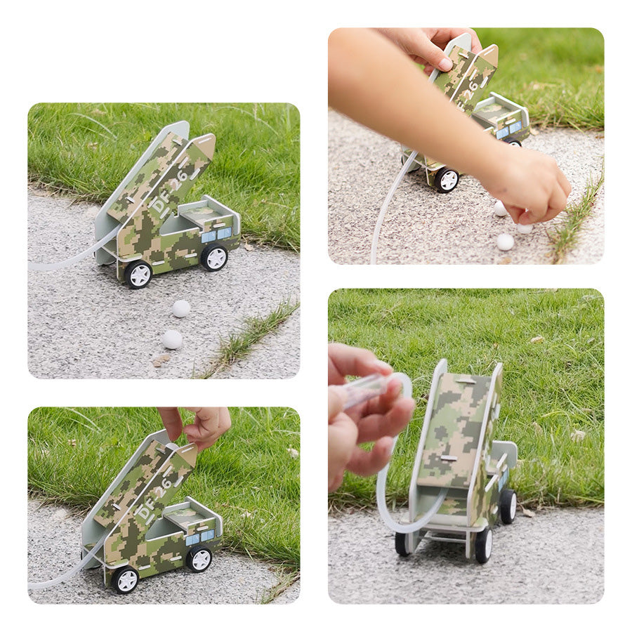 Close-up of the completed camouflage Air Cannon Toy model.