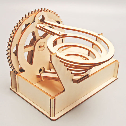 Assembled DIY Steel Ball Slide Kit, a wooden marble run toy for kids.