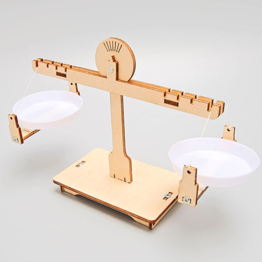 Close-up of the assembled wooden Balance Scale