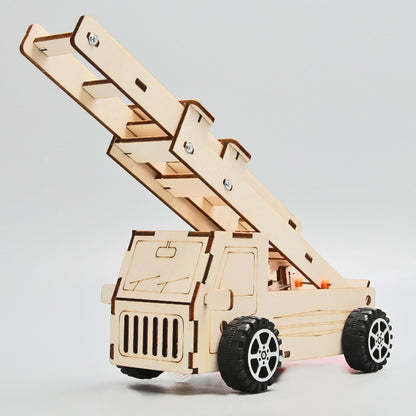 Finished Wooden Fire Truck Model with Extendable Ladder