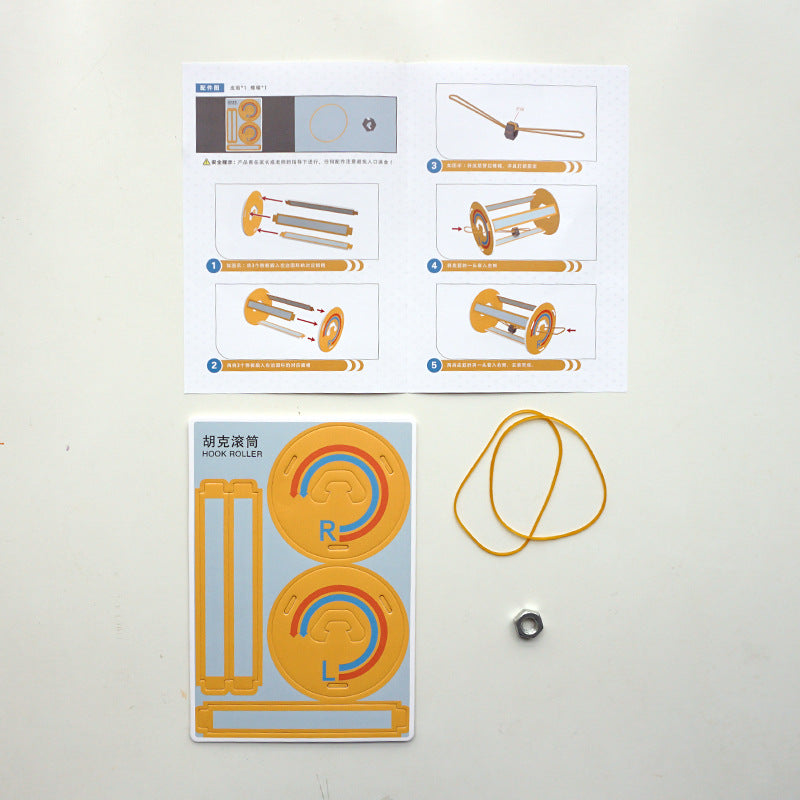 Complete set of pre-cut cardboard sheets and rubber bands for the DIY Hooke's Roller Kit.