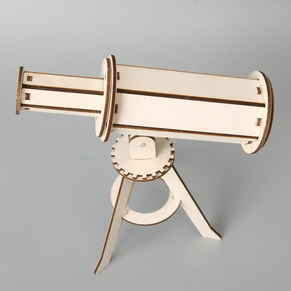Wooden DIY Astronomical Telescope Kit on its tripod, perfect for introducing basic astronomy.