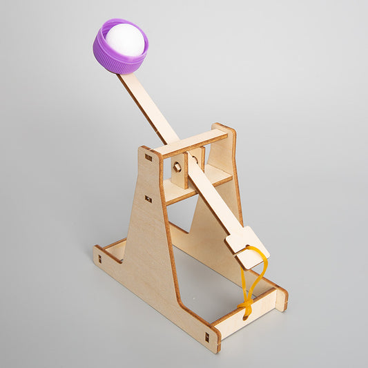 Assembled DIY Catapult Kit. Wooden toy for kids, promoting STEM learning.
