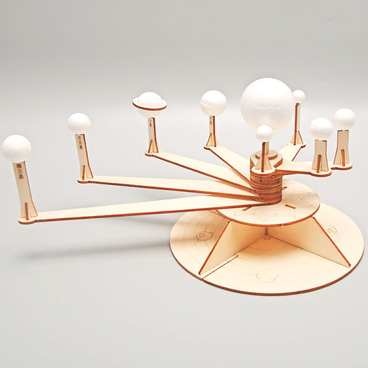 Completed DIY Orrery Solar System model kit, a wooden educational toy for kids