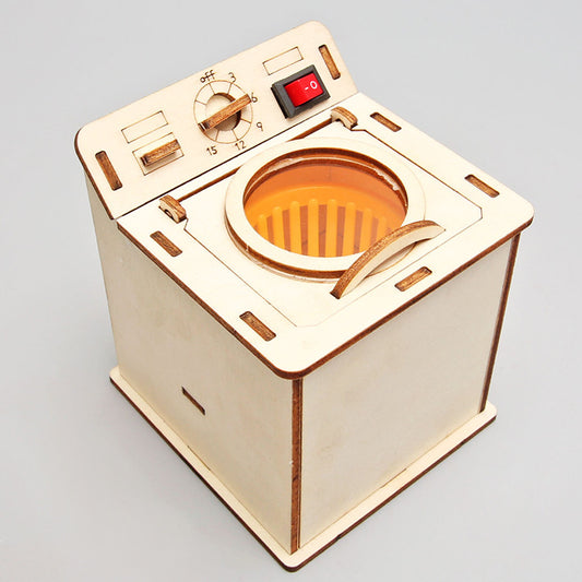 Completed wooden DIY Old-fashioned Washing Machine model.