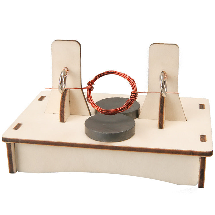 Finished wooden DC motor project, educational kit for science and engineering