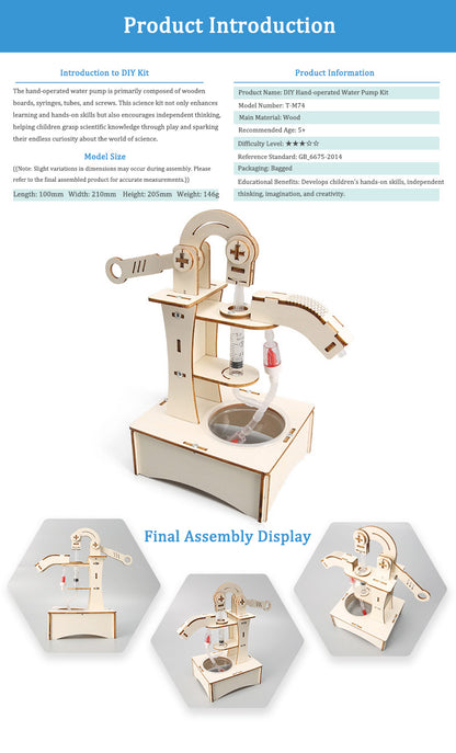 DIY Wooden Hand-operated Water Pump Kit for Kids | STEM Science Toy with Video Instructions – Ages 5+