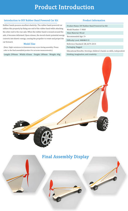 DIY Wooden Rubber Band Powered Car Kit for Kids | STEM Science Toy with Video Instructions – Ages 3+