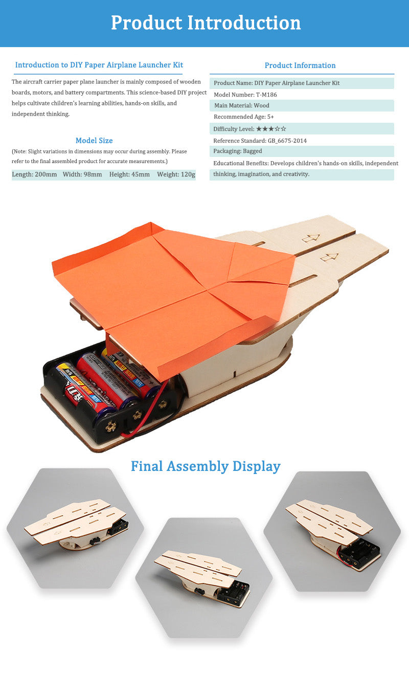 DIY Wooden Paper Airplane Launcher Kit for Kids | STEM Science Toy with Video Instructions – Ages 5+