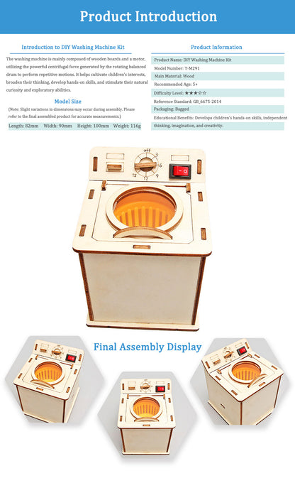 DIY Wooden Old-fashioned Washing Machine Kit for Kids | STEM Science Toy with Video Instructions – Ages 5+