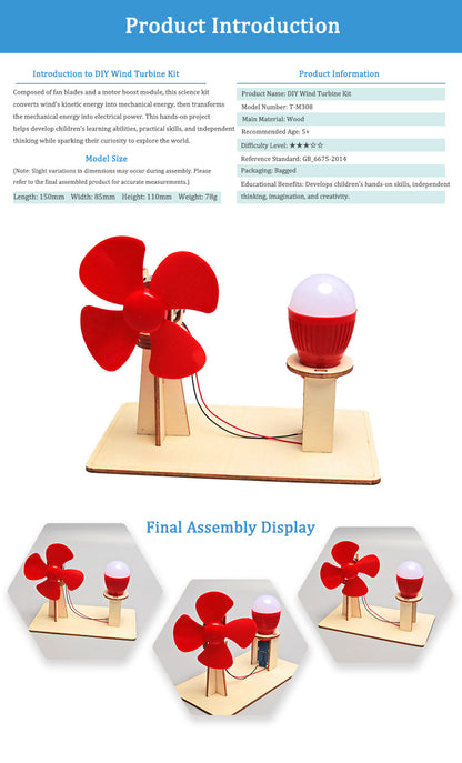 DIY Wooden Wind Turbine Kit for Kids | STEM Science Toy with Video Instructions – Ages 5+