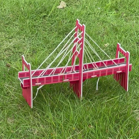 Engaging video showcasing the DIY Cable-stayed Bridge Kit assembly process and finished model.