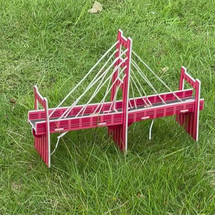 Engaging video showcasing the DIY Cable-stayed Bridge Kit assembly process and finished model.