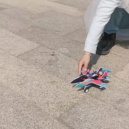 Hands-on DIY Fighter Jet Kit with motor and spinning propeller for kids.