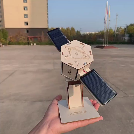 DIY Wooden Satellite Model Kit with Educational Benefits – STEM Toy for Kids Age 5+ Powered by Solar Energy