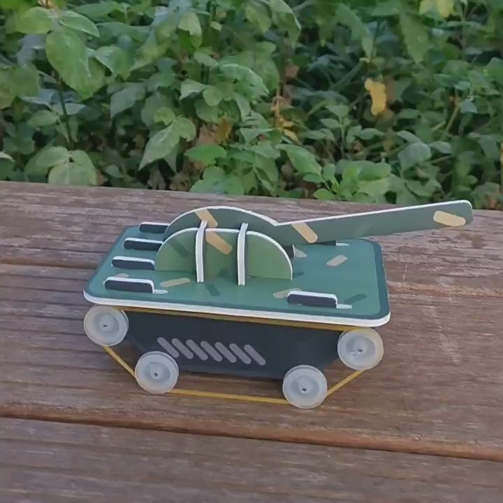 Engaging DIY Tank Kit for kids: Watch as it's unboxed, built step-by-step, and demonstrates motorized movement.