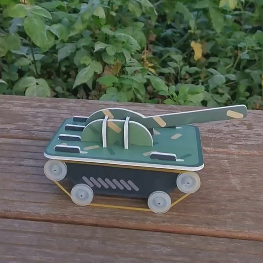 Engaging DIY Tank Kit for kids: Watch as it's unboxed, built step-by-step, and demonstrates motorized movement.